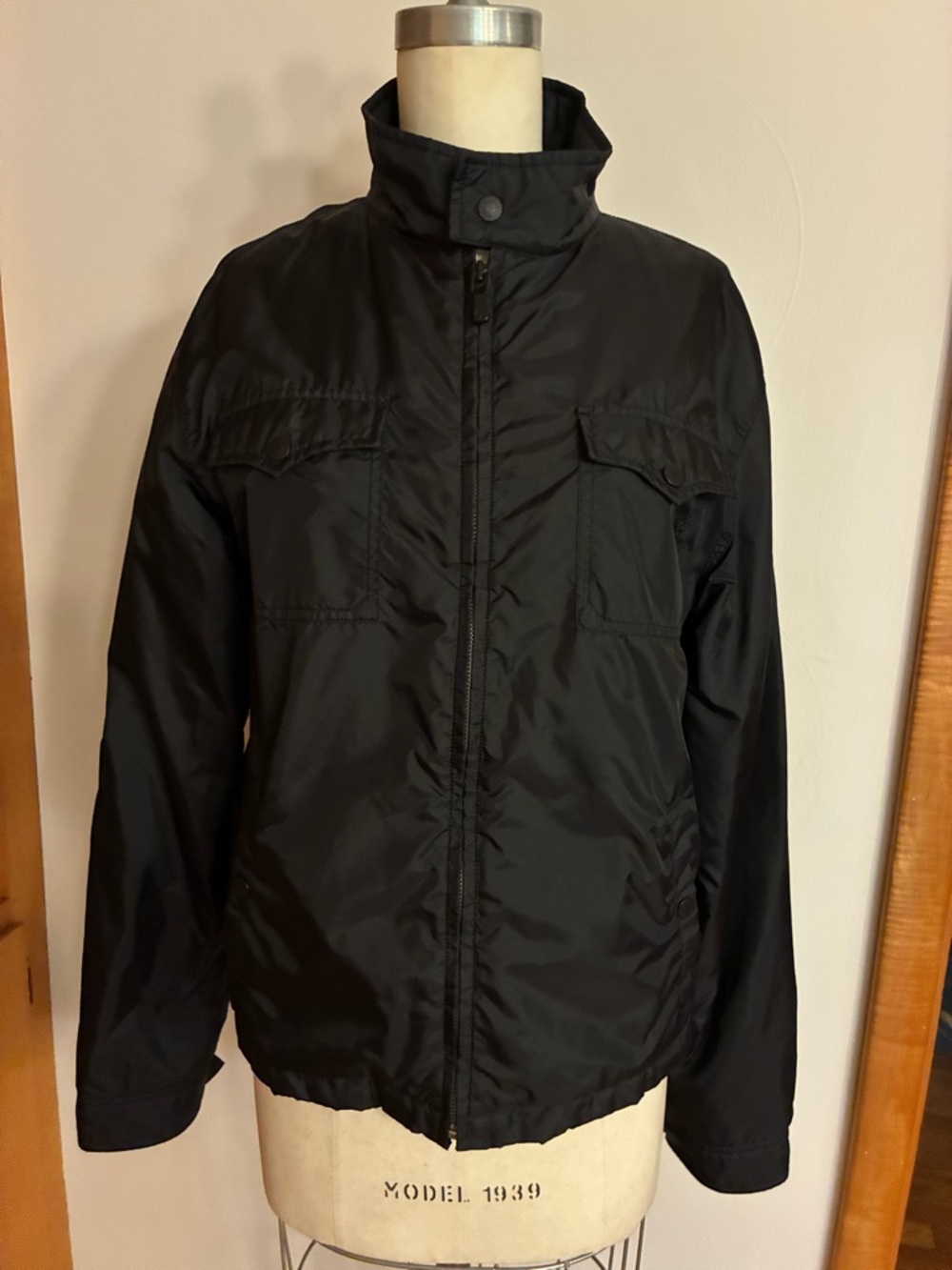 FOX Racing Black Lightweight Nylon Zip-Up Field Jacket Logo High Collar Lined